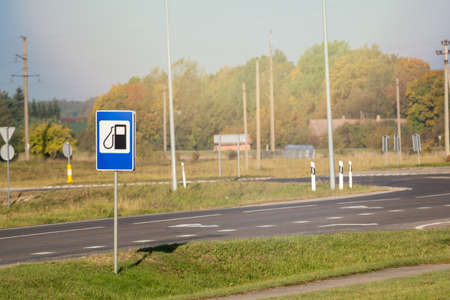 Petrol filling station sign on the highway の写真素材