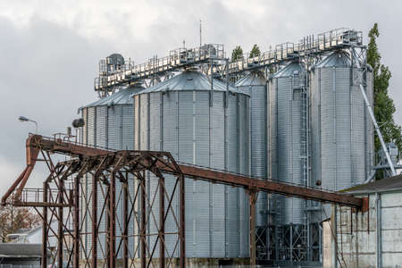 Modern storage technology agro-industry, metal containers for grain storageの写真素材