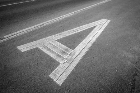 Letter A on asphalt road. Black and white photographの写真素材