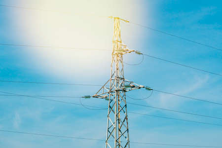 High voltage post.High-voltage tower sky background.の写真素材