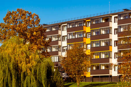 Residential multi storey home with heat-insulated facade, exterior shotの写真素材