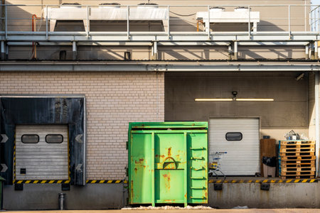 Storage door for unloading cargo. Cargo Doors at Warehouse or Shop Loading Bay