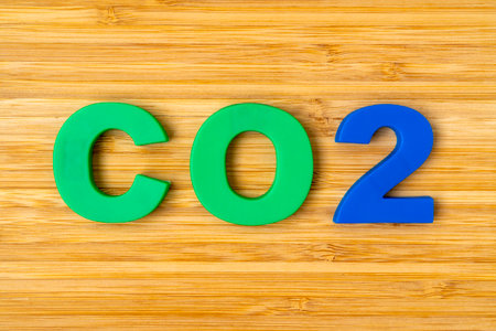 Lettering CO2 made from color plastic letters. Symbol or education of chemistry and scienceの写真素材