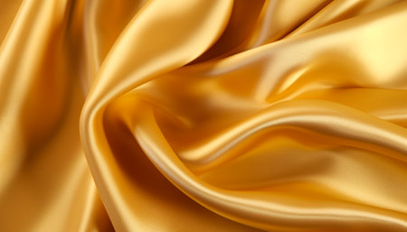Abstract golden smooth waving satin background.Gold luxury fabric background.AI generated.の素材