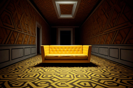 Modern yellow leather couch inside vintage room.AI generatedの素材