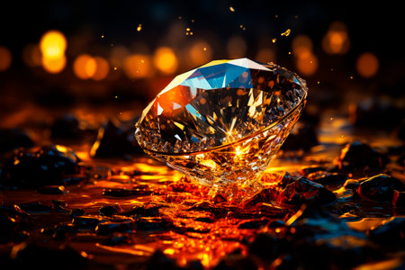 Close-up of a large shiny diamond.Luxurious diamond background fit for royalty with a technological touch.AI generatedの素材