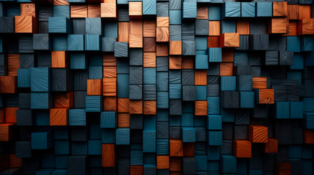 Texture of wood cubes background use for multipurpose shape and textured wooden backdrop. Abstract industrial wooden background, tiles.Decoration wooden blocks, seamless background.の素材