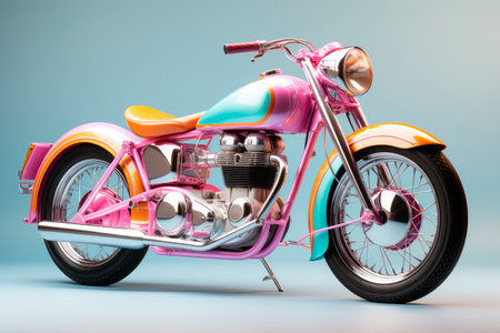 A glossy color retro motorcycle on pastel color background. Classic vintage motorbike.の素材