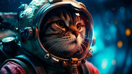 Cat Astronaut in Space Galaxy.Funny cat astronaut in a space suit with a helmet. Creative idea.の素材