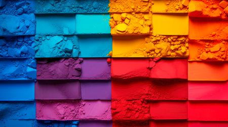 Close up of rainbow coloured powder, many colors.Abstract rainbow color powder background. Colorful powder coating.AI generated.の素材