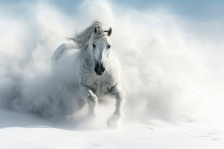Horse runs gallop on the winter field. AI generatedの素材