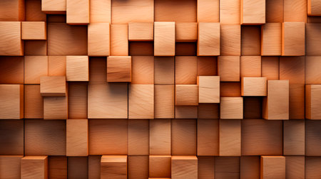 Randomly shifted wooden cubes or blocks surface background texture. AI generatedの素材