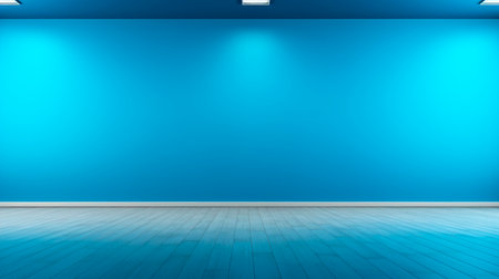 Brightly lit sky blue color room. Empty living room with blue wall.Copy space. AI generatedの素材