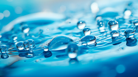 Surface of clean blue water with a bubbles. AI generatedの素材
