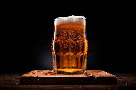 Mug of cold beer on a dark background. AI generatedの素材