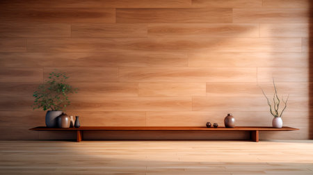 Modern living room in house with wooden wall and contemporary interior design. AI generatedの素材