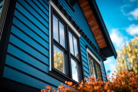 New restoration facade with blue vinyl siding.  AI generatedの素材