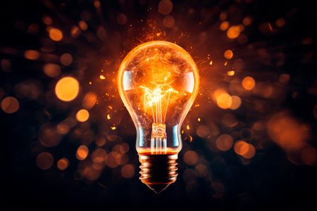 Electric bulb glowing with spark lights, concept of creativity. AI generatedの素材