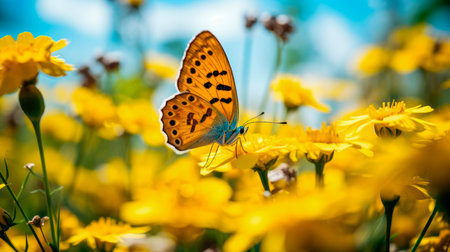 Beautiful butterfly on a yellow flower in nature outdoors close-up. AI generatedの素材