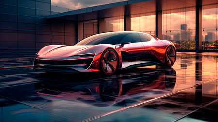 Driverless car or autonomous car. Futuristic transport technology concept. AI generatedの素材