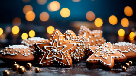 Homemade Christmas gingerbread cookies. Freshly baked delicious gingerbread cookies. Making fresh Christmas gingerbread cookies, atmospheric holiday time. AI generatedの素材