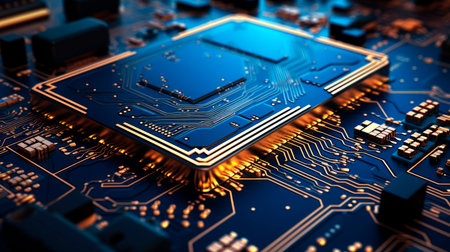 Central Computer Processors CPU concept. Motherboard digital chip. Tech science background. AI generatedの素材