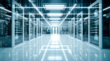Bright server room data center storage interior. AI generatedの素材