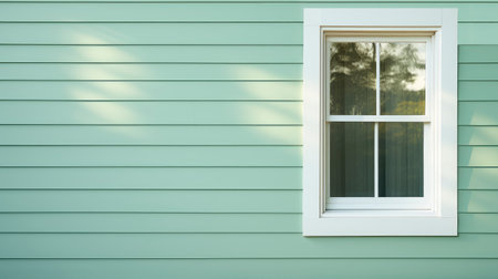 Vinyl siding near a window frame on a new house. AI generatedの素材