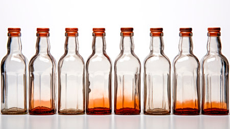 Group of empty old glass bottles on white background. AI generatedの素材