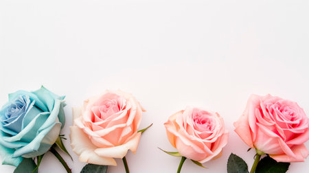 Row of pastel color rose buds at bottom of picture. Copy space. AI generatedの素材