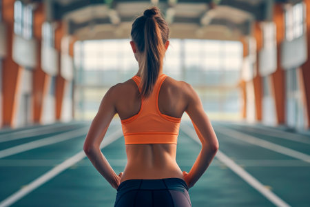Back view strong and beautiful  fitness female sportswoman workout at sport gym. AI generatedの素材