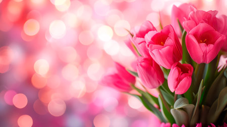 Spring flowers. Tulip bouquet on the bokeh background. AI generatedの素材