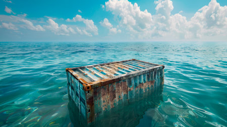 Shipping cargo container floating in the sea. Lost container. AI generatedの素材
