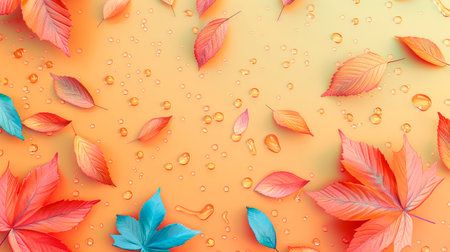 Creative nature layout made of colorful wet leaves. Flat lay. Autumn concept. AI generatedの素材