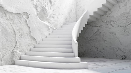 Abstract empty white concrete staircase on concrete wall. Career or growth concept. AI generatedの素材