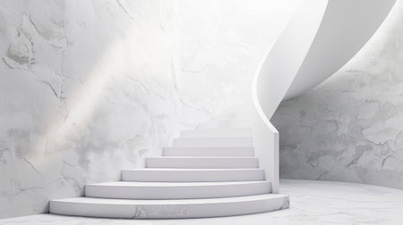 Abstract empty white concrete staircase on concrete wall. Career or growth concept. AI generatedの素材