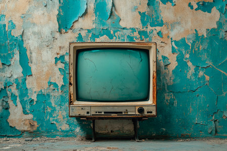 Retro old television on vintage wall background. AI generatedの素材