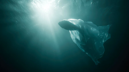 Dead fish with plastic trash underwater. Plastic pollution and fish. Plastic in ocean contaminates seafood. AI generatedの素材