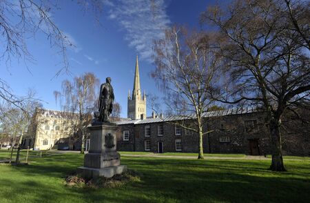 Norwich Cathedral and grounds in the city of Norwich, Norfolk, UK.の写真素材