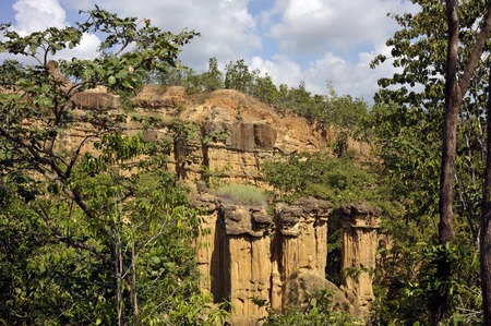 Rock outcrops at Pha Chor, also called Pha Chau, which is a geological tourist attraction in the Mae Wang Natioanl Park, Doi Lo near Chiang Mai in northern Thailand.のeditorial素材