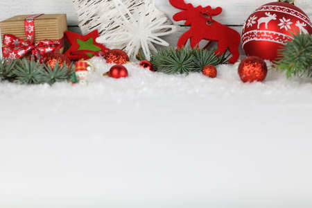 Christmas decorations on white backgroundの写真素材