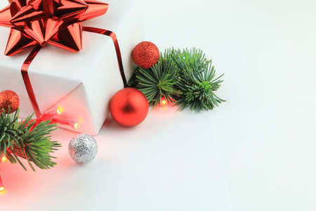 Christmas decorations on white backgroundの写真素材