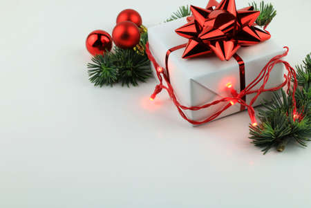 Christmas decorations on white backgroundの写真素材