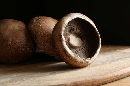 Fresh raw portobello mushroomsの写真素材