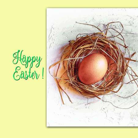 Easter concept. Easter card with eggs. Illustration of Easter. Top view.