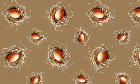 Creative Easter background. Pattern with colored eggs. Easter concept. Top view.