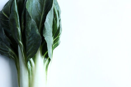 Bunch of organic chard isolated on white background. Vegetables background and copy space. Directly above.の写真素材