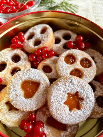 Christmas cookies. Spitzbuben, homemade Tyrolean biscuits typical of the Christmas period with...