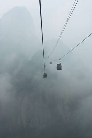 Cable Cars to Tianmen Mountain in the Mist , Zhangjiajie City, Chinaの写真素材