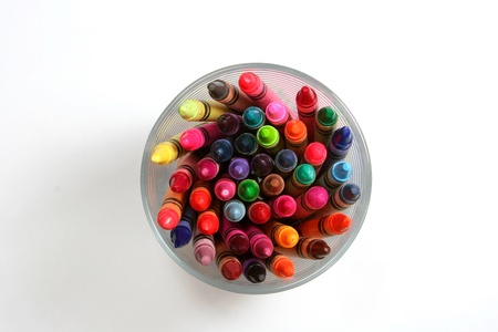 Top view of crayons in a glassの写真素材